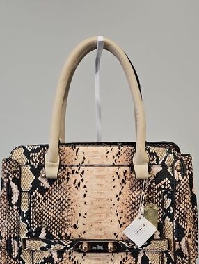 Coach Snake-Print Satchel in Beige and Black